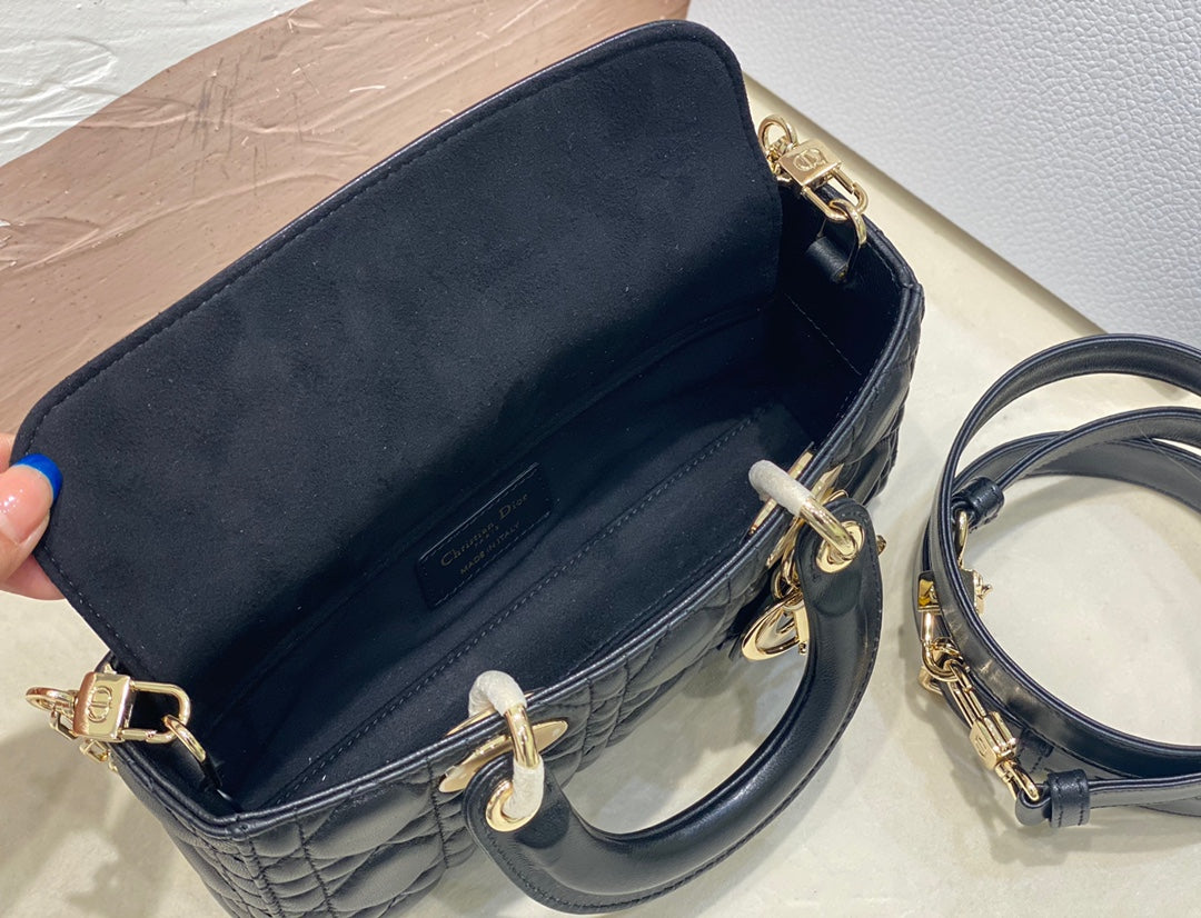DIOR SMALL LADY D-JOY 22 BLACK LAMBSKIN