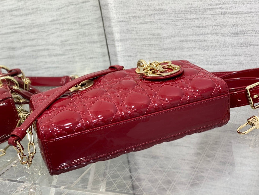 DIOR SMALL LADY D-JOY 22 RED PATENT CALFSKIN