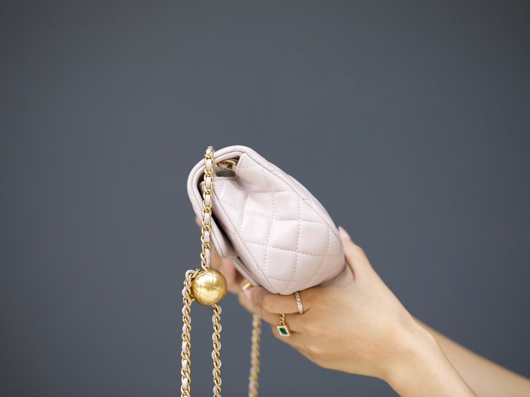 CHANEL MINI RECTANGLE FLAP BAG 20CM LIGHT PINK LAMBSKIN GOLD HARDWARE