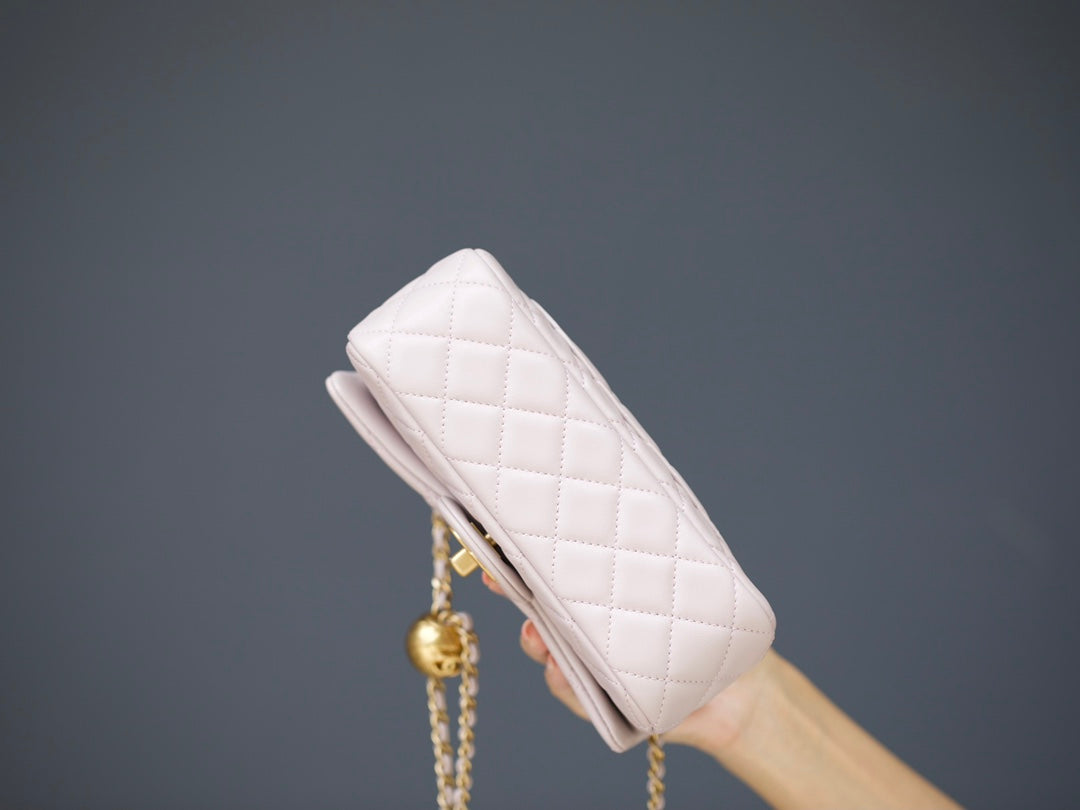 CHANEL MINI RECTANGLE FLAP BAG 20CM LIGHT PINK LAMBSKIN GOLD HARDWARE