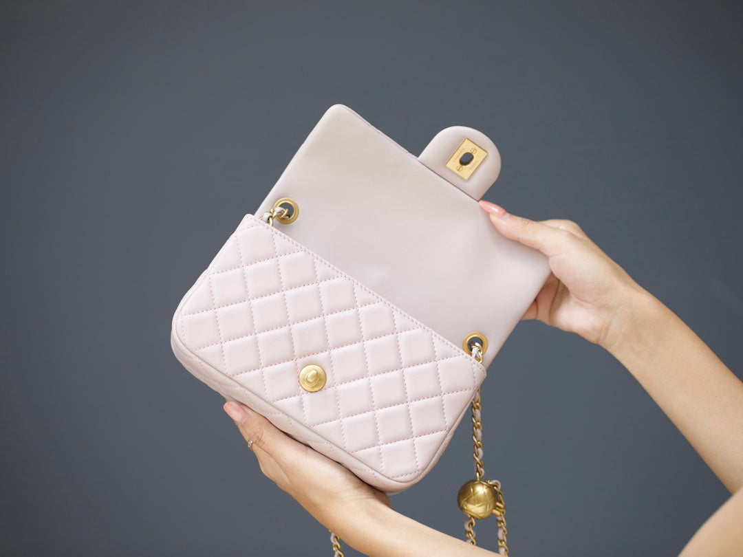CHANEL MINI RECTANGLE FLAP BAG 20CM LIGHT PINK LAMBSKIN GOLD HARDWARE