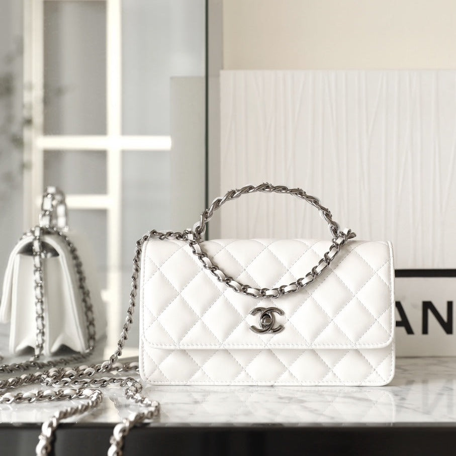 CHANEL WOC 18.5 WHITE LAMBSKIN SILVER HARDWARE