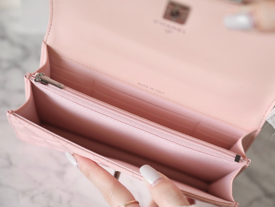 CHANEL WOC 18.5 PINK LAMBSKIN SILVER HARDWARE