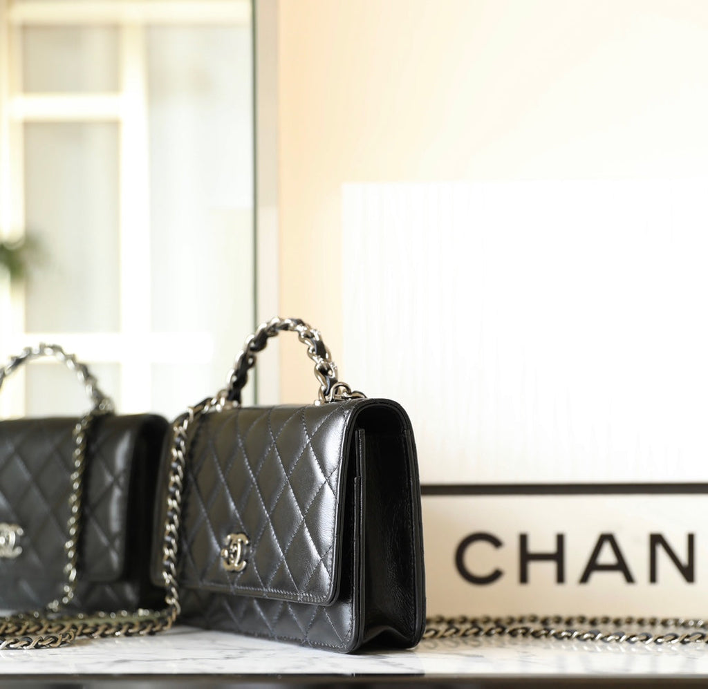 CHANEL WOC 19 BLACK LAMBSKIN SILVER HARDWARE