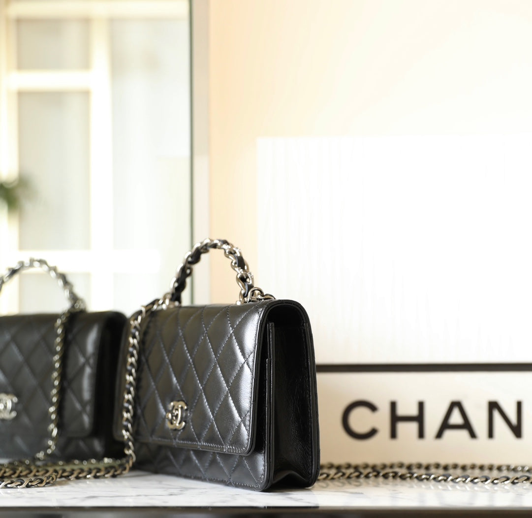 CHANEL WOC 19 BLACK LAMBSKIN SILVER HARDWARE