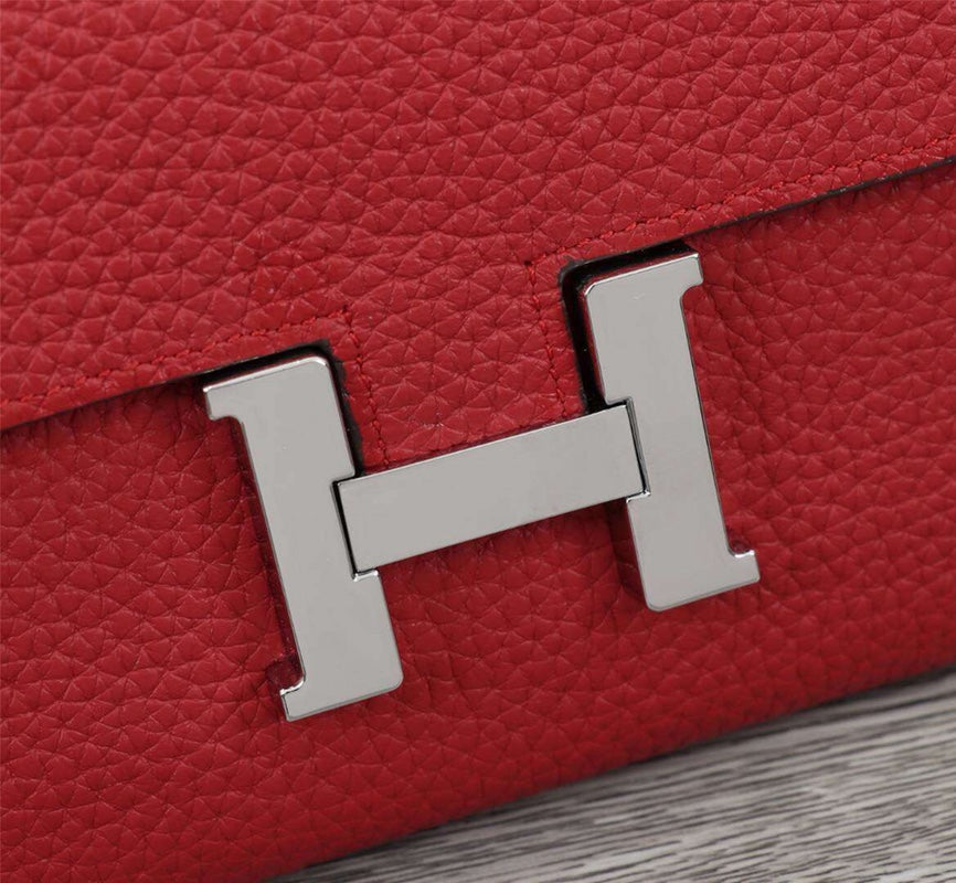 HERMES CLUTCH CONSTANCE 20.5 RED CALFSKIN SILVER HARDWARE