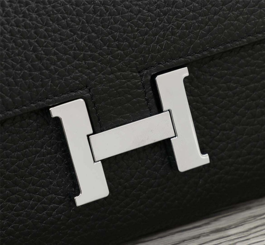 HERMES CLUTCH CONSTANCE 20.5 BLACK CALFSKIN SILVER HARDWARE