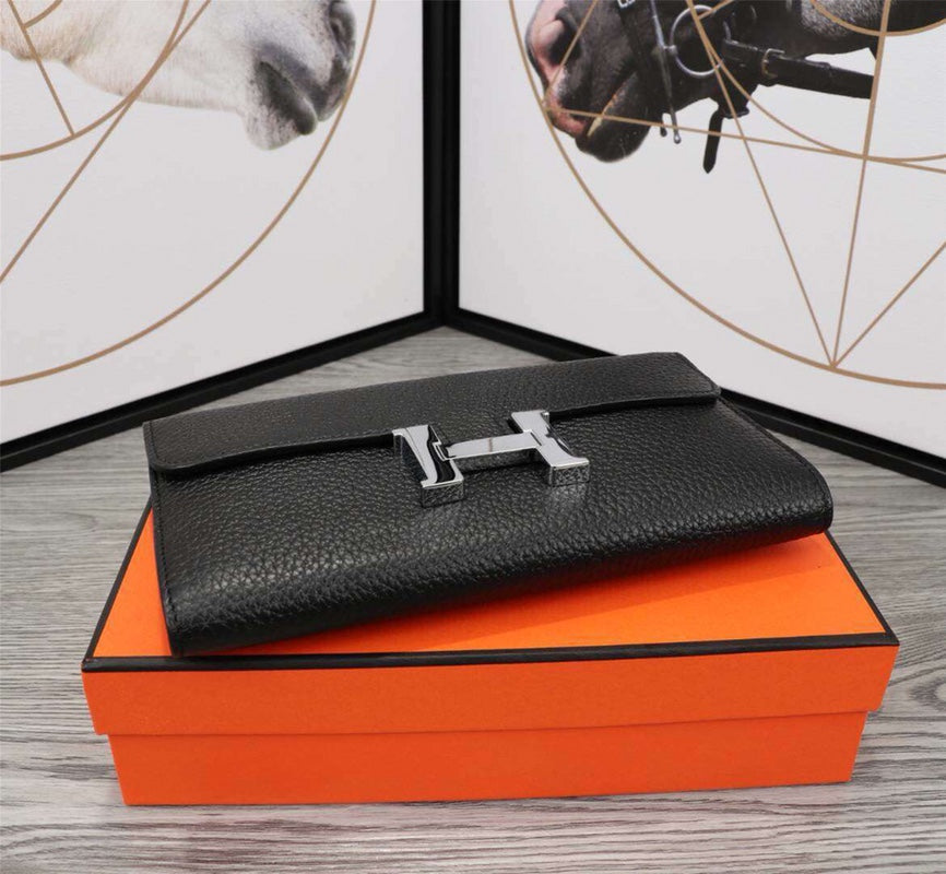 HERMES CLUTCH CONSTANCE 20.5 BLACK CALFSKIN SILVER HARDWARE
