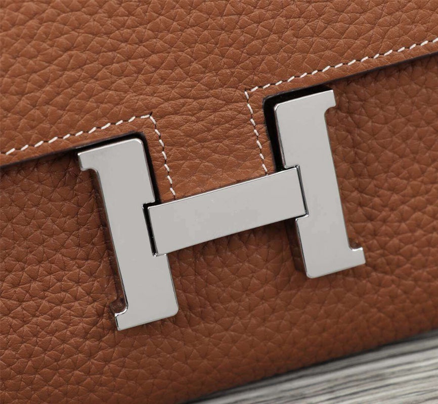 HERMES CLUTCH CONSTANCE 20.5 BROWN CALFSKIN SILVER HARDWARE