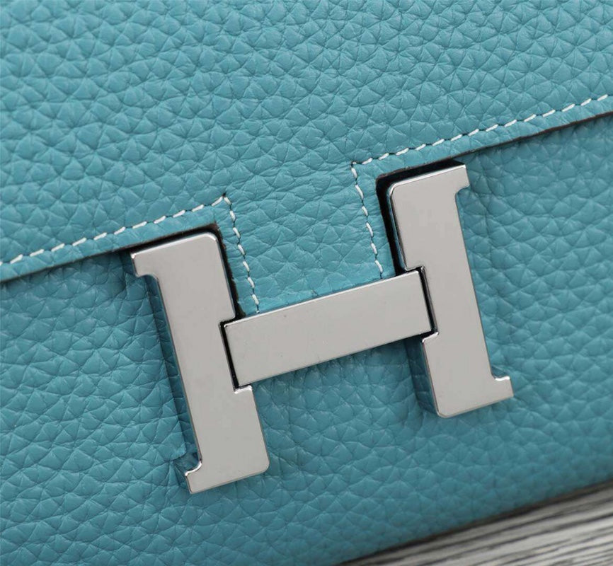 HERMES CLUTCH CONSTANCE 20.5 SAPPHIRE CALFSKIN SILVER HARDWARE