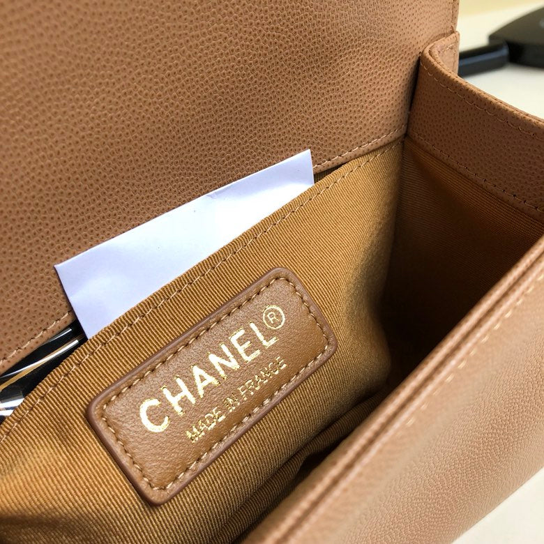 CHANEL MEDIUM 25 BOY BAG IN ASH BROWN LAMBSKIN SILVER HARDWARE