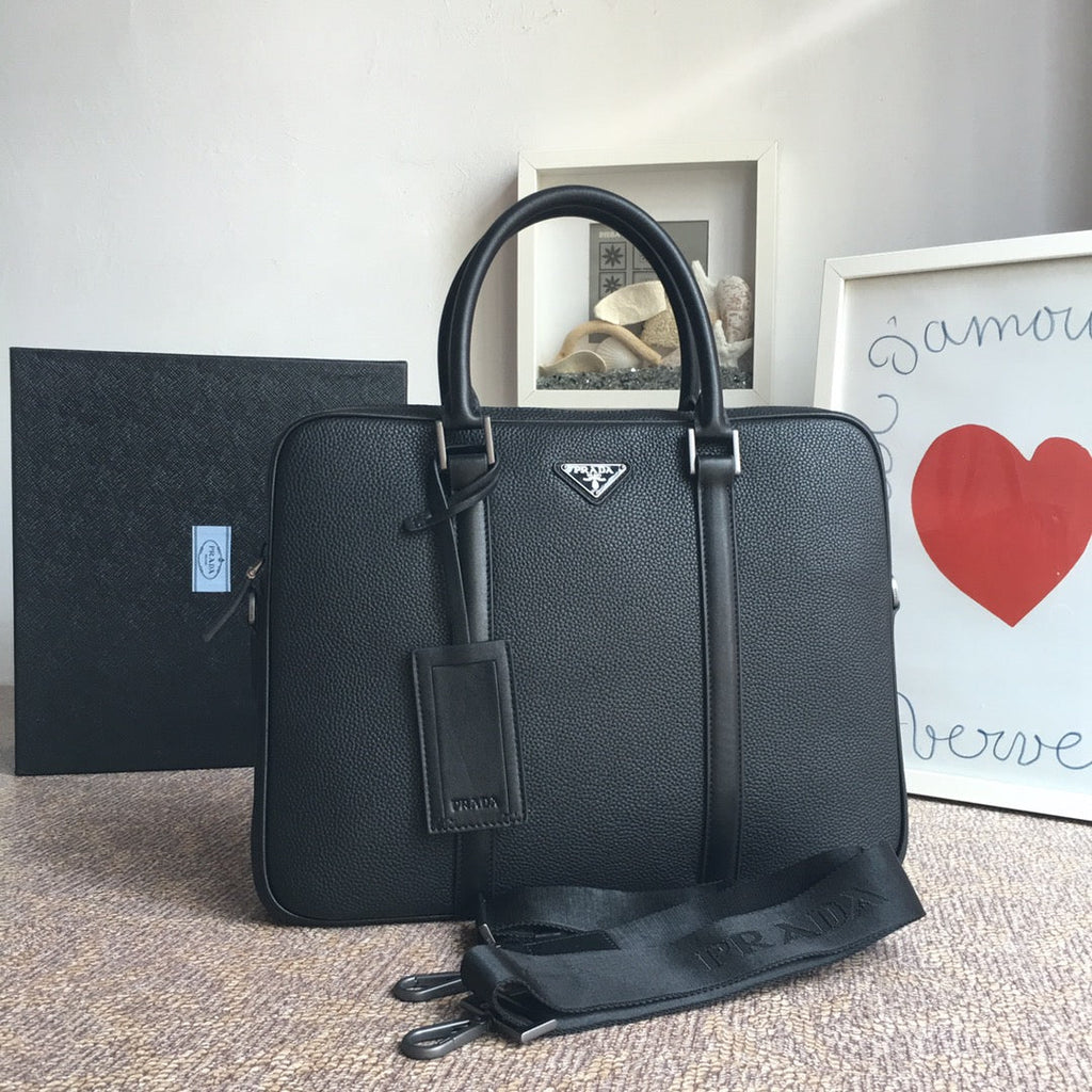 PRADA WORK BAG 36 IN BLACK GRAINED CALFSKIN