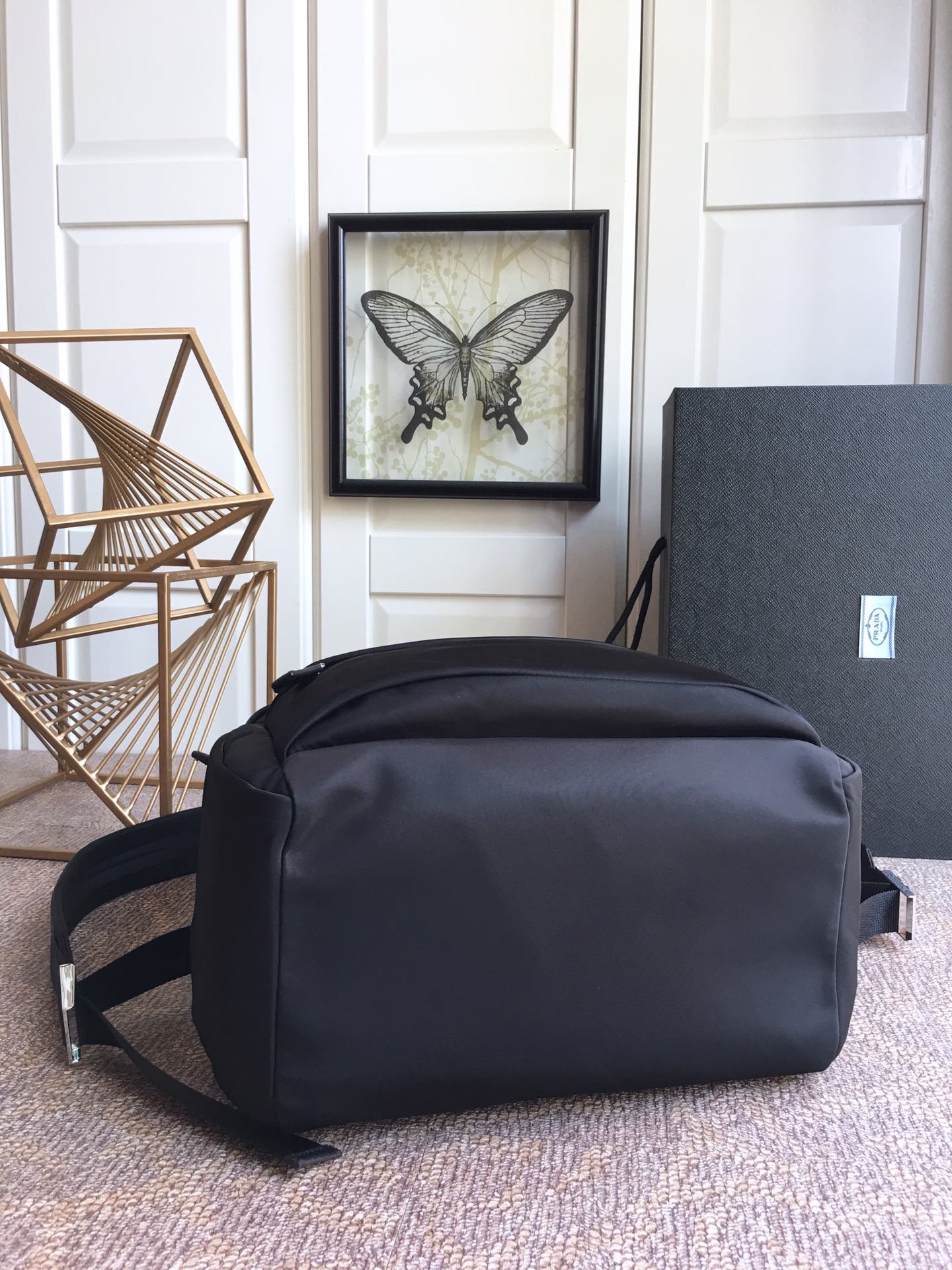 PRADA TRIANGLE LOGO BACKPACK 40 IN BLACK RE-NYLON