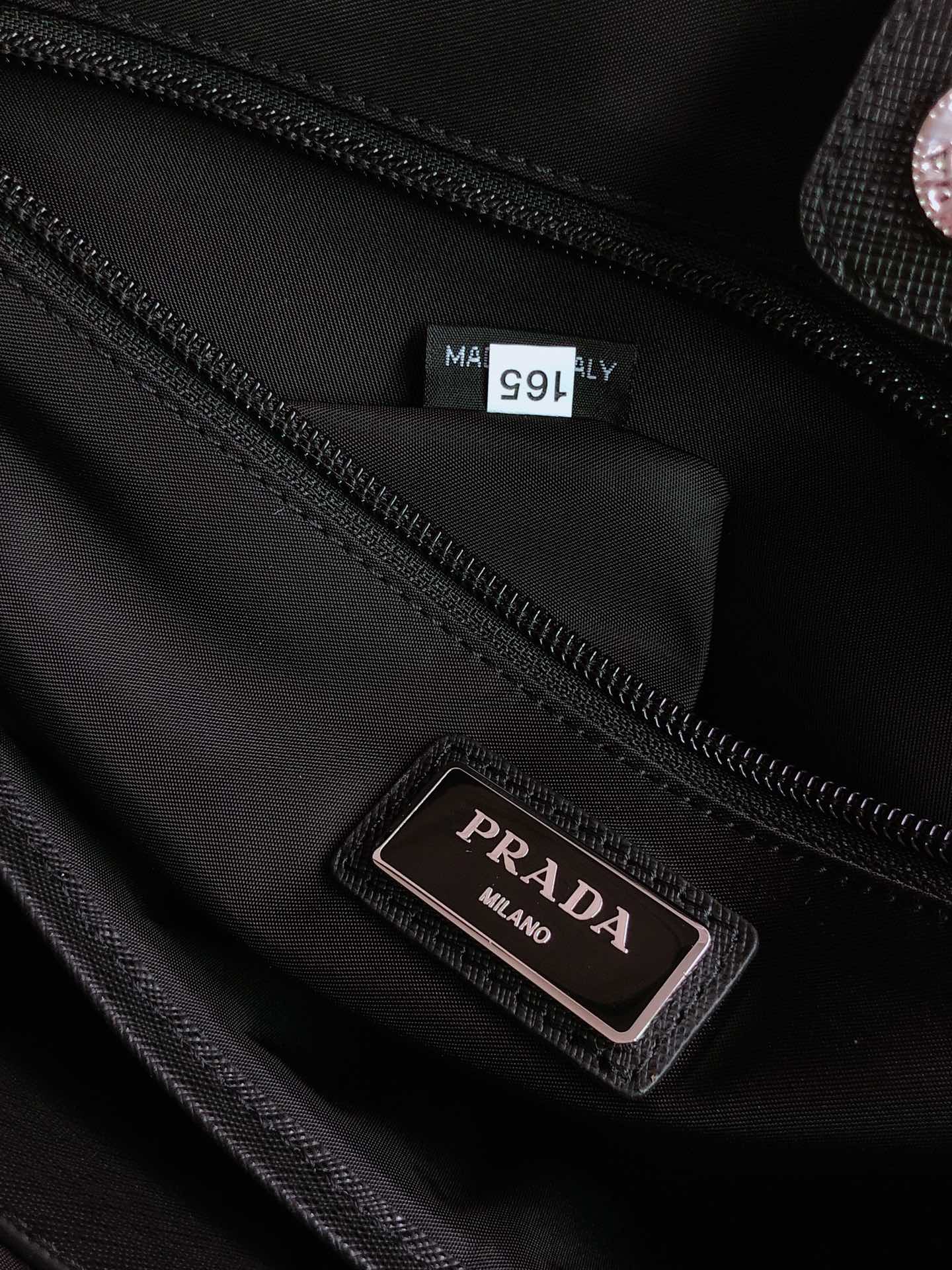 PRADA TOTE BAG 38 IN BLACK RE-NYLON AND SAFFIANO LEATHER TRIM