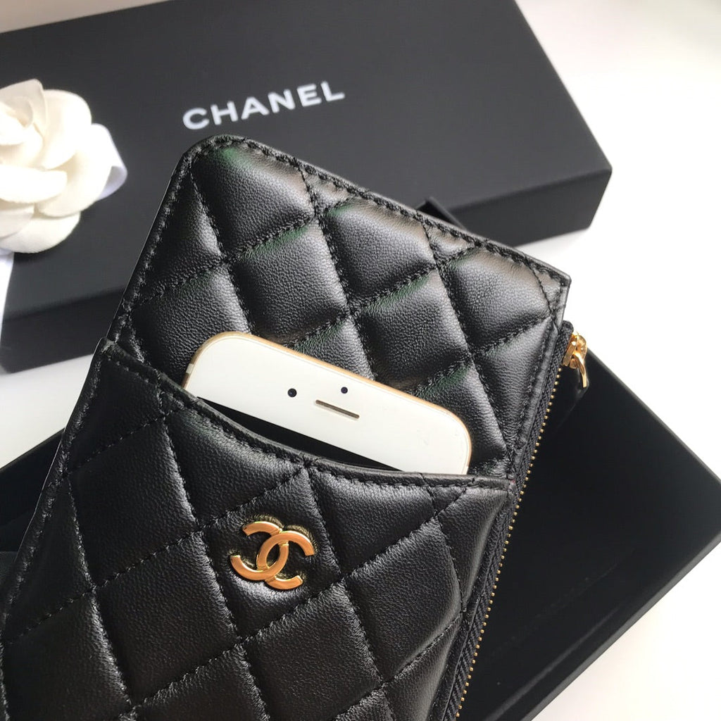 CHANEL MOBILE PURSE 19.5 BLACK GRAINED CALFSKIN GOLD ICON