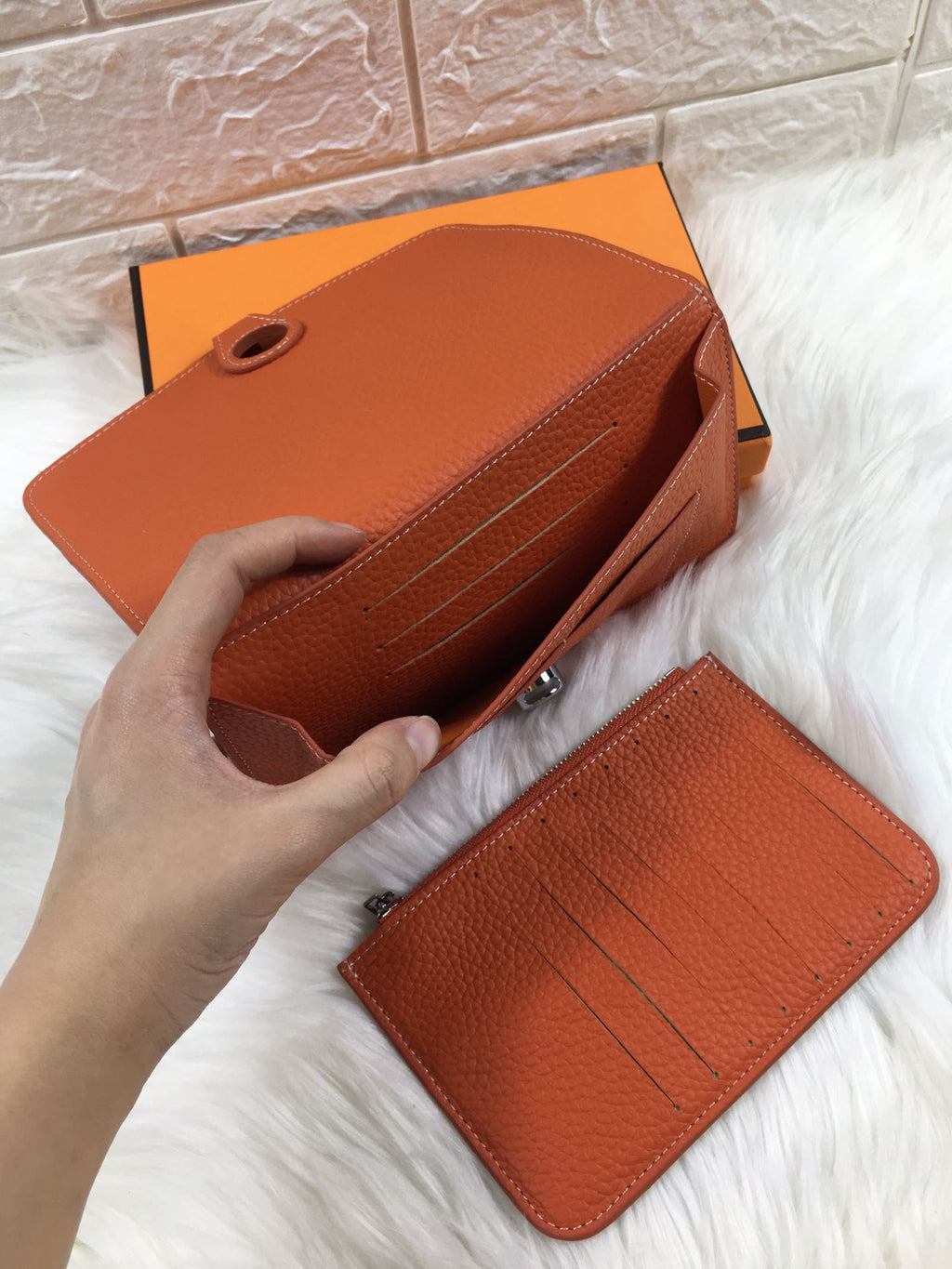 HERMES DOGON WALLET 20 ORANGE GRAINED CALFSKIN