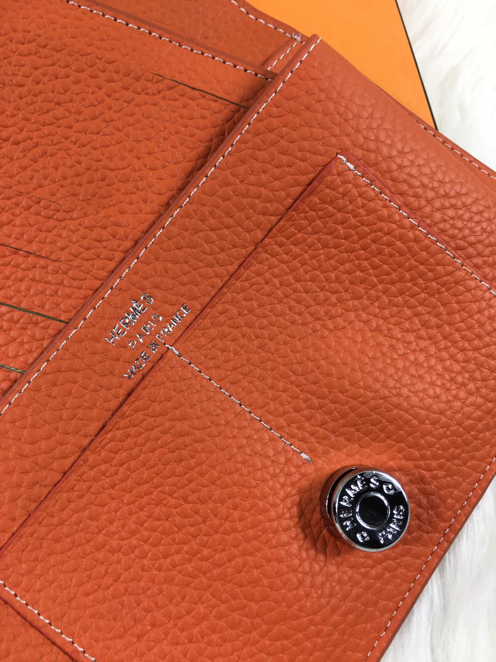HERMES DOGON WALLET 20 ORANGE GRAINED CALFSKIN