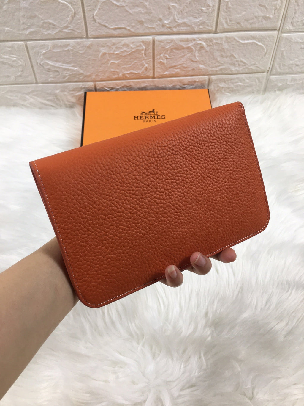 HERMES DOGON WALLET 20 ORANGE GRAINED CALFSKIN