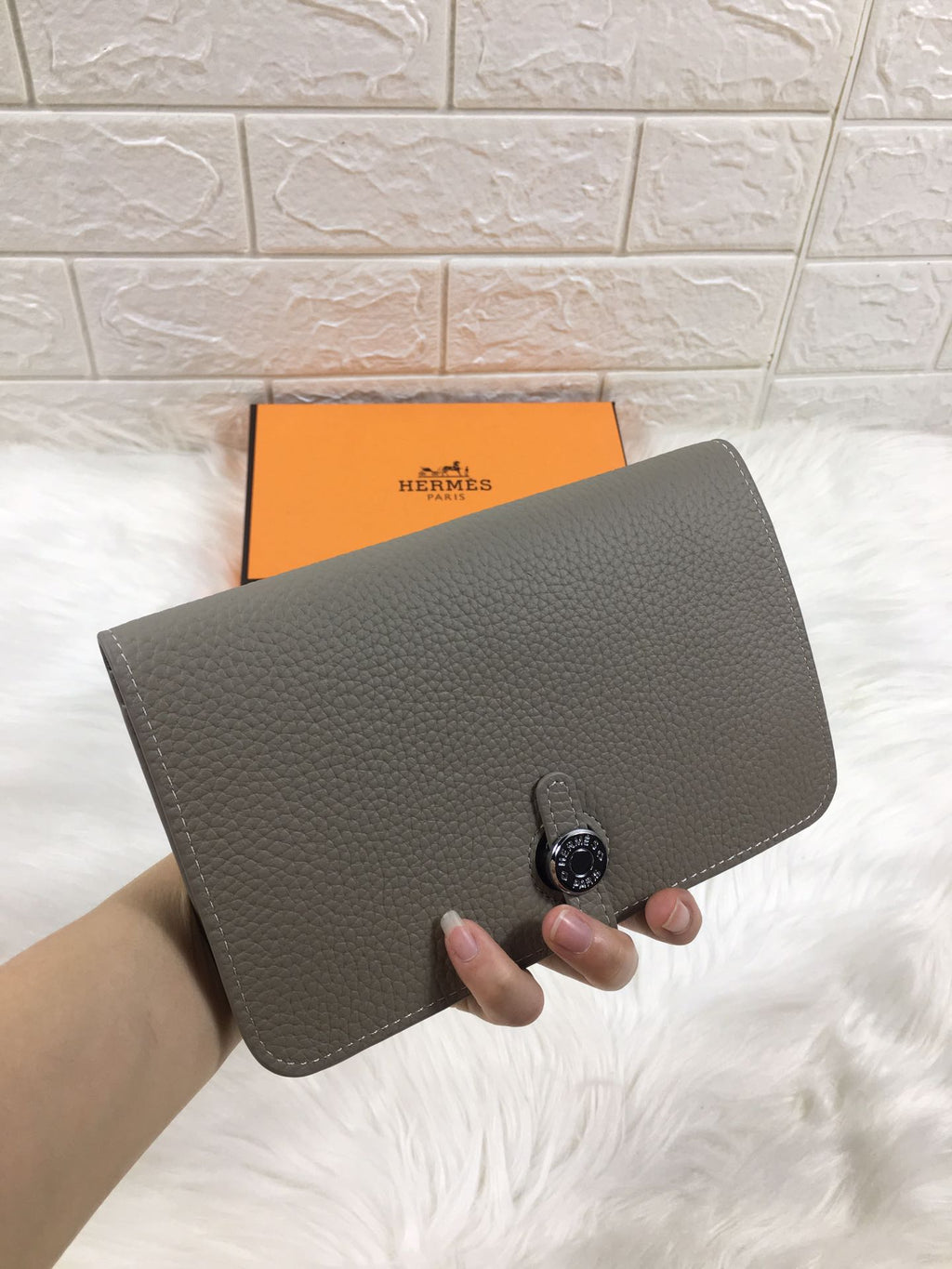 HERMES DOGON WALLET 20 GRAY GRAINED CALFSKIN