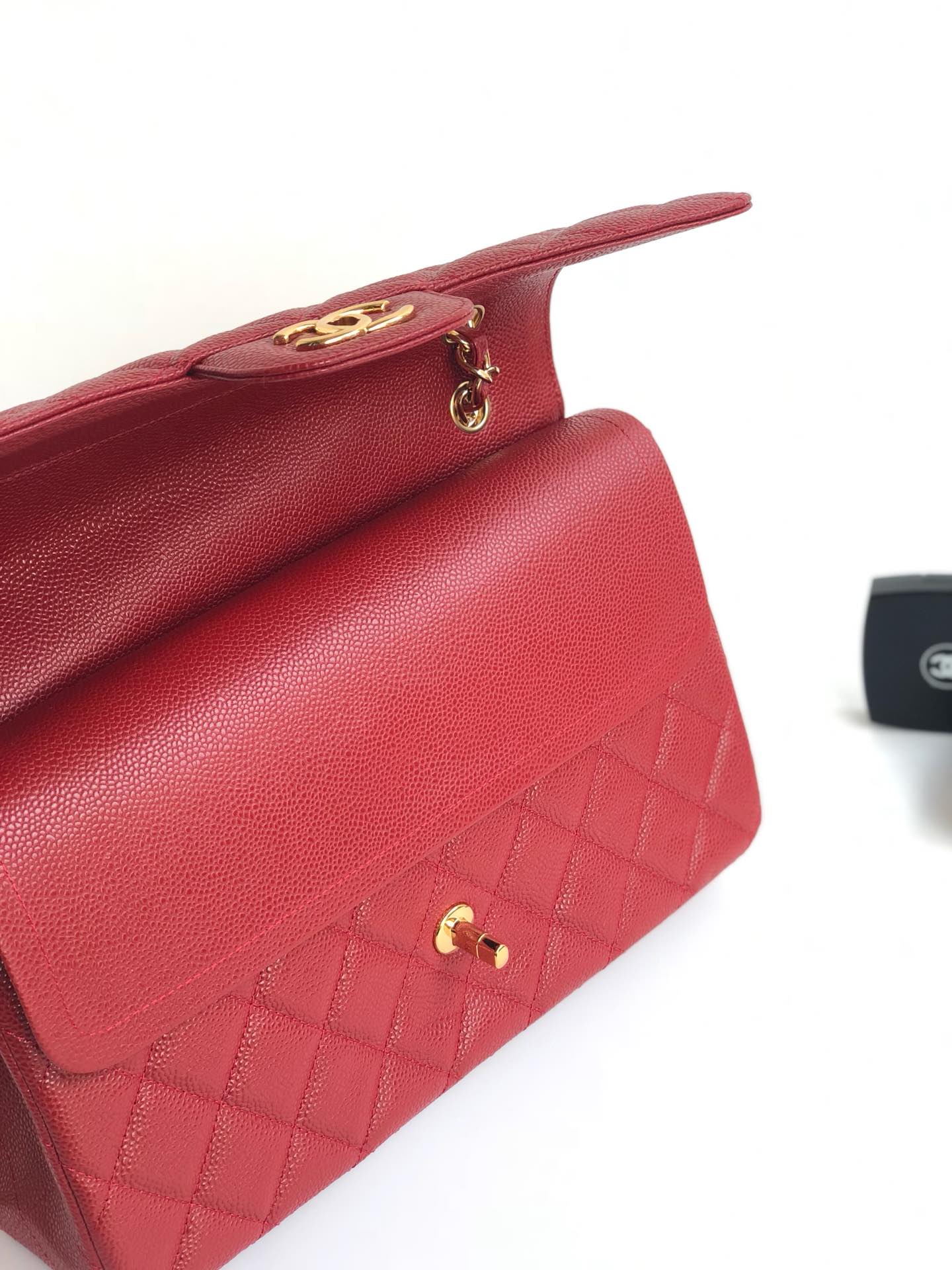 CHANEL FLAP BAG JUMBO 30CM RED CAVIAR GOLD HARDWARE