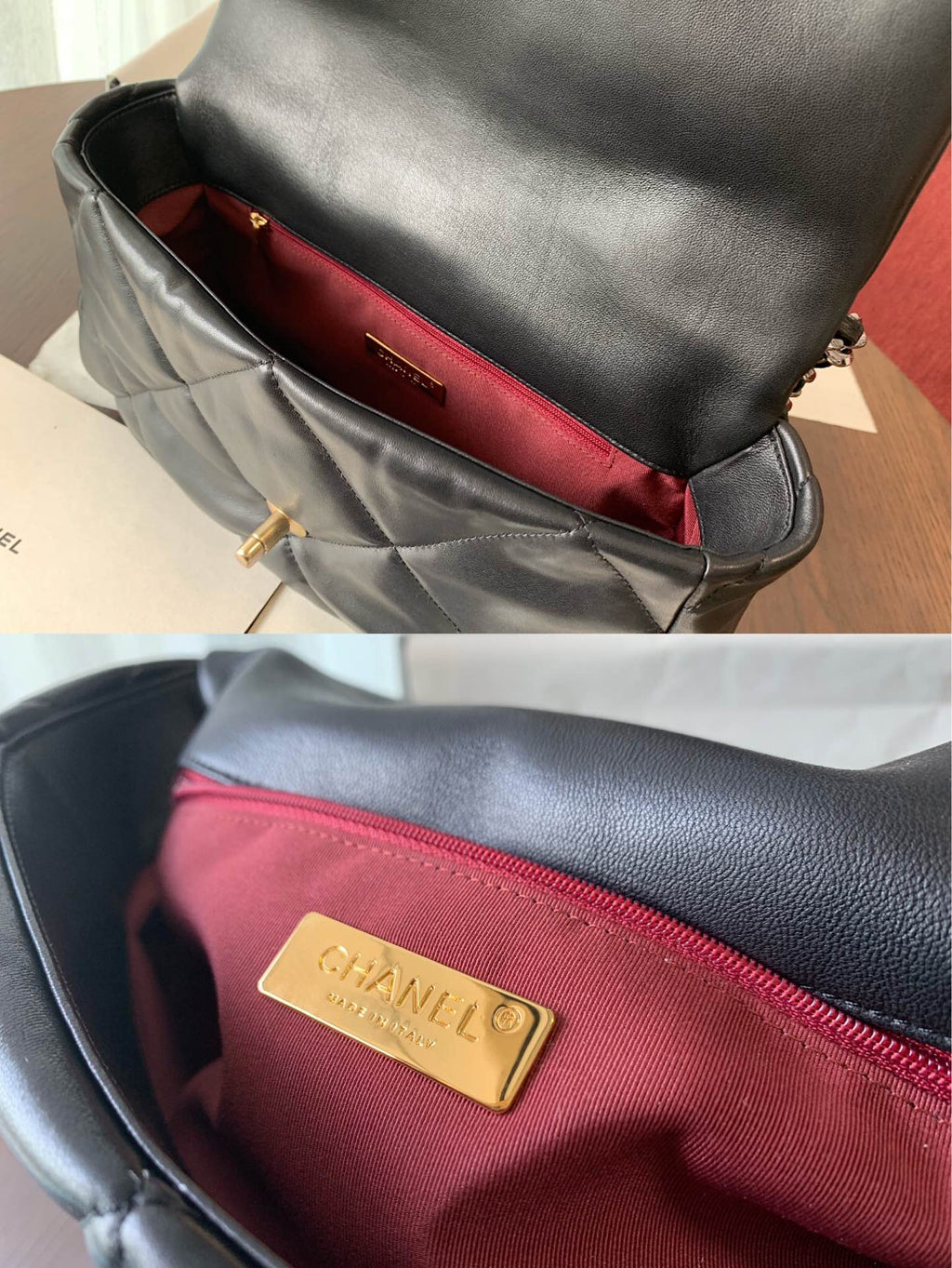 CHANEL 19 FLAP BAG 30 BLACK GOATSKIN GOLD HARDWARE