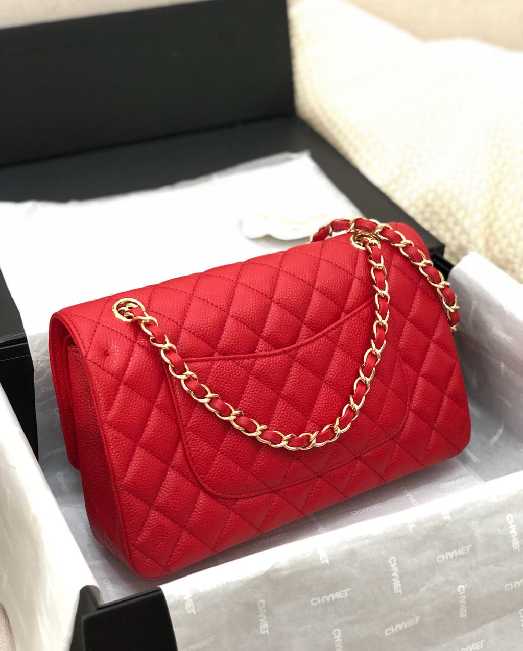 CHANEL FLAP BAG MEDIUM 25CM RED CAVIAR GOLD HARDWARE
