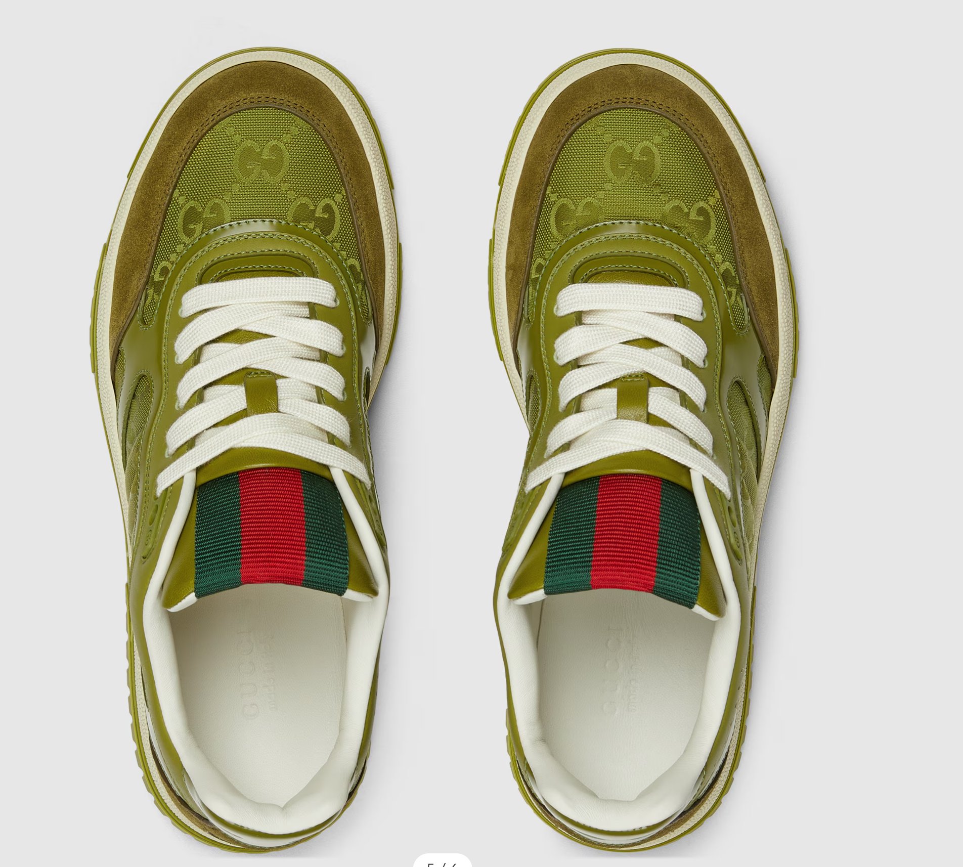 GUCCI RE-WEB SNEAKER IN DARK GREEN CALSKIN  CANVAS