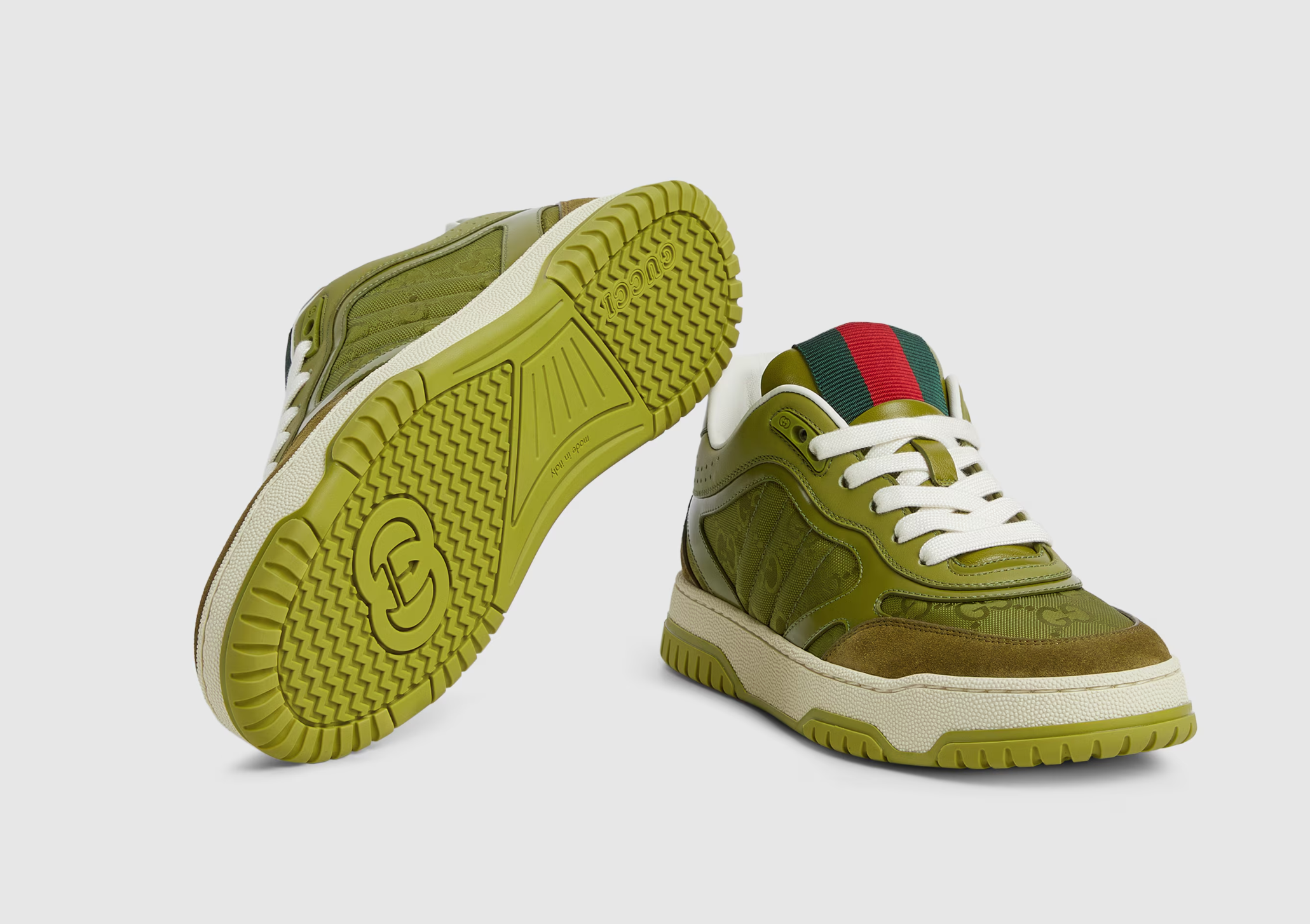 GUCCI RE-WEB SNEAKER IN DARK GREEN CALSKIN  CANVAS