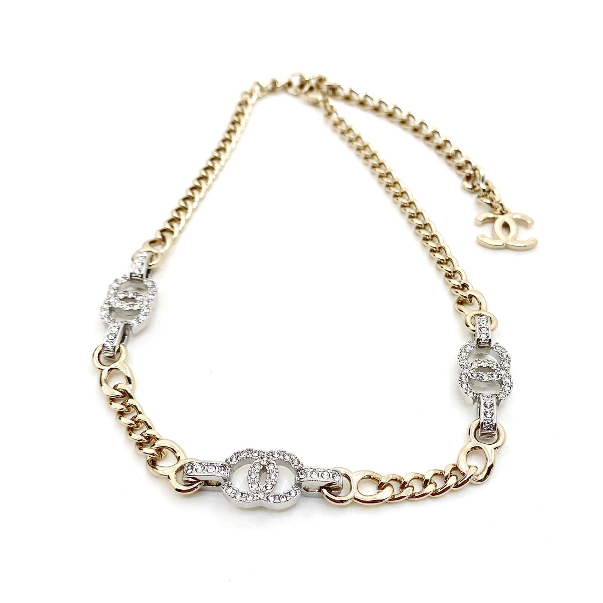 18K Crystal  Chanel Chain Links Choker Necklace