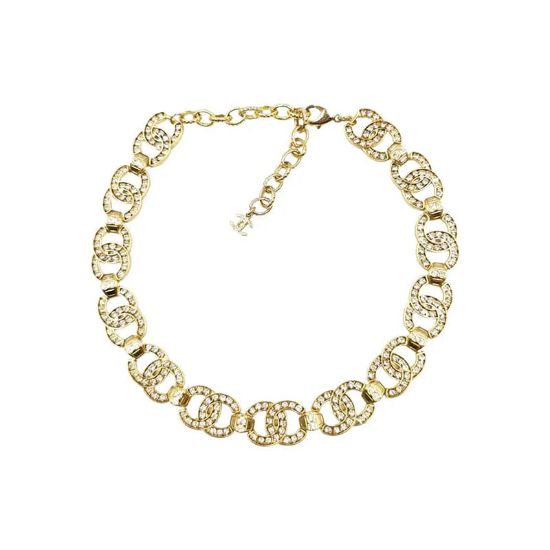 18K Rhinestone 2021  Chanel Interlocking Choker Necklace