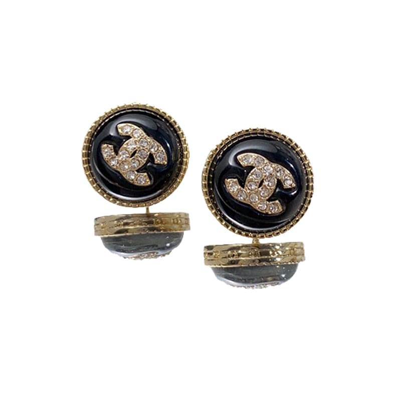 18K  Chanel Pearl Crystal Stud Earrings
