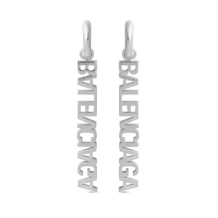 18K Balenciaga Typo Mirror Hoop Earrings