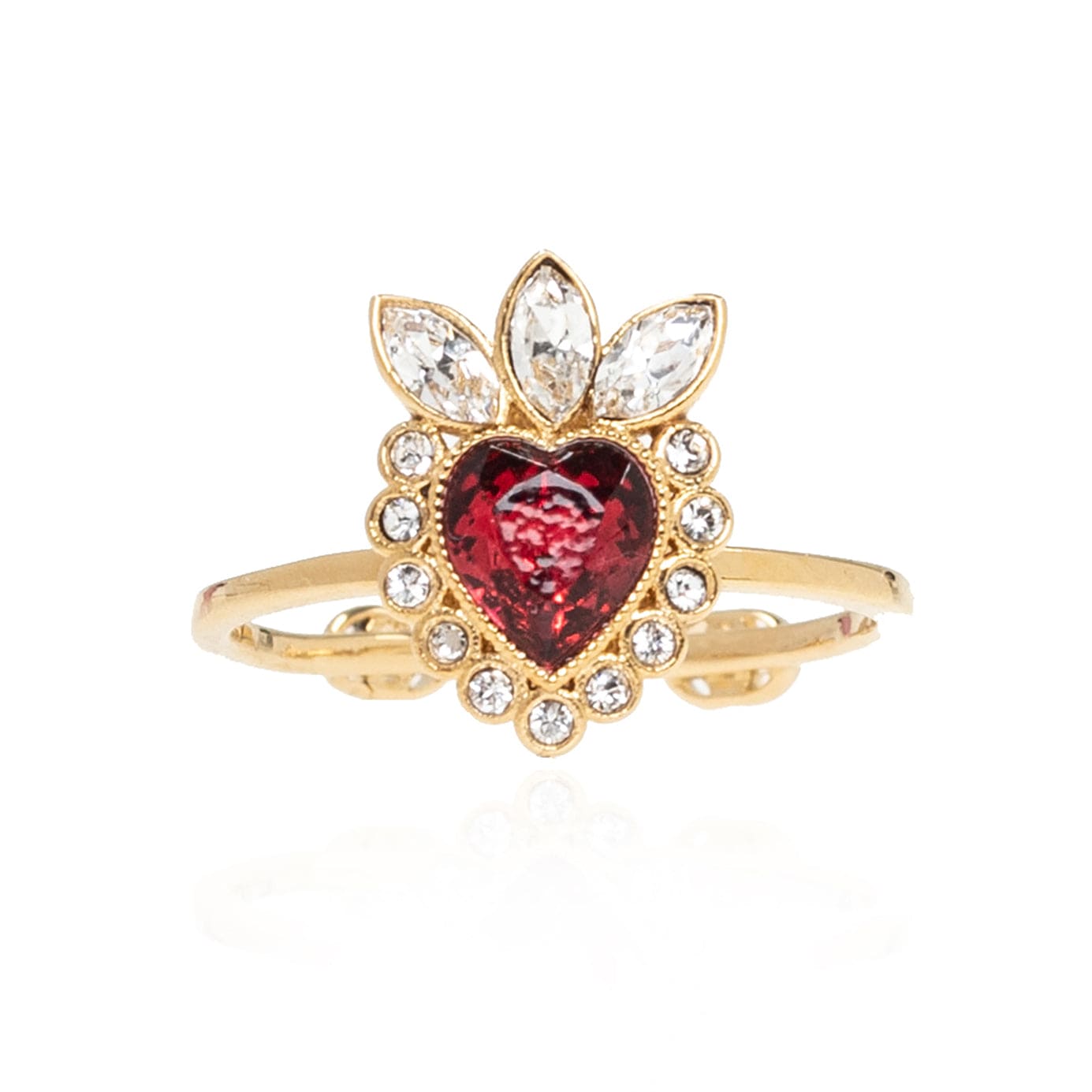 18K Double Gucci Crystal Heart Ring