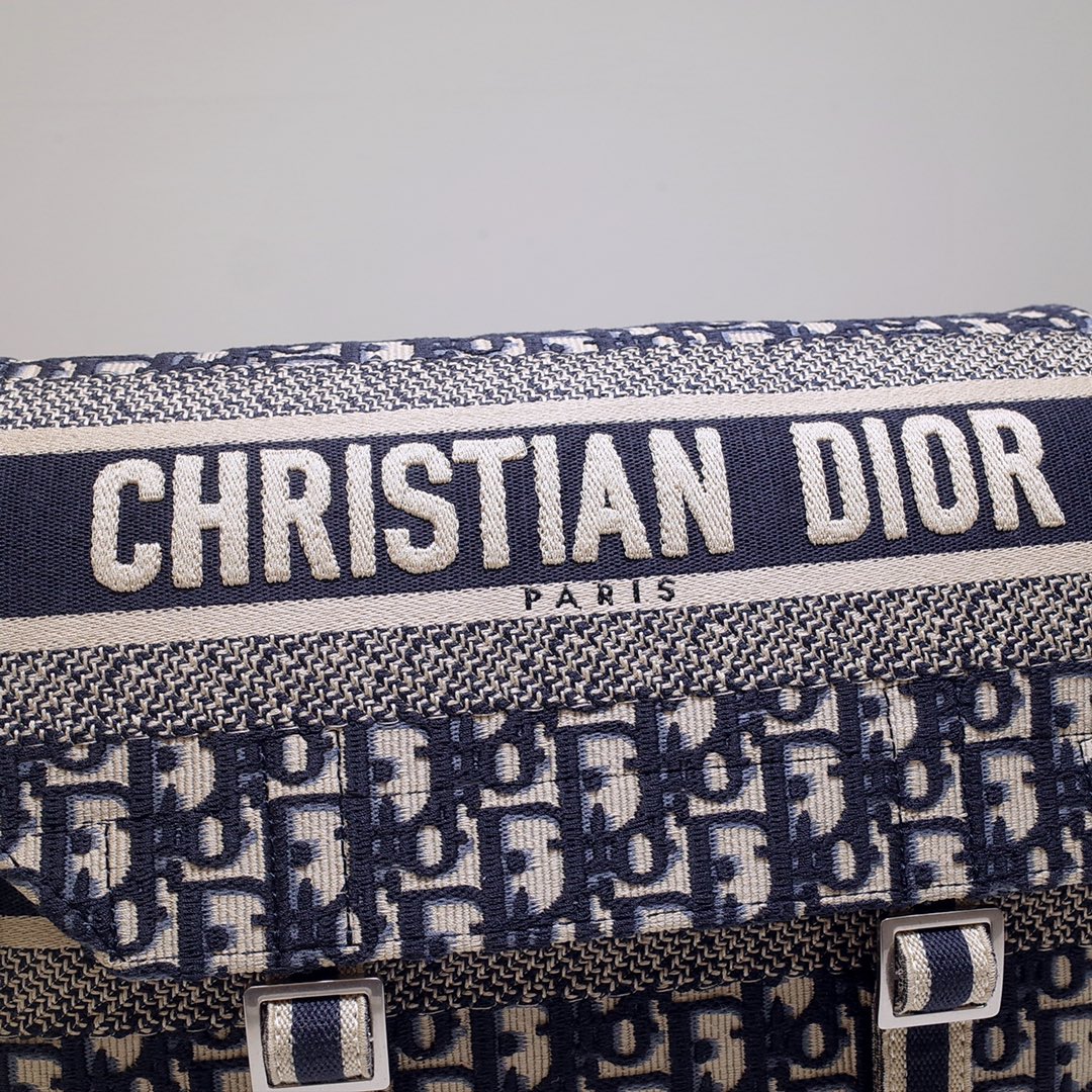 DIOR CAMP DOUBLE BUCKLE BAG 28 IN NAVY BLUE MONOGRAM OBLIQUE JACQUARD