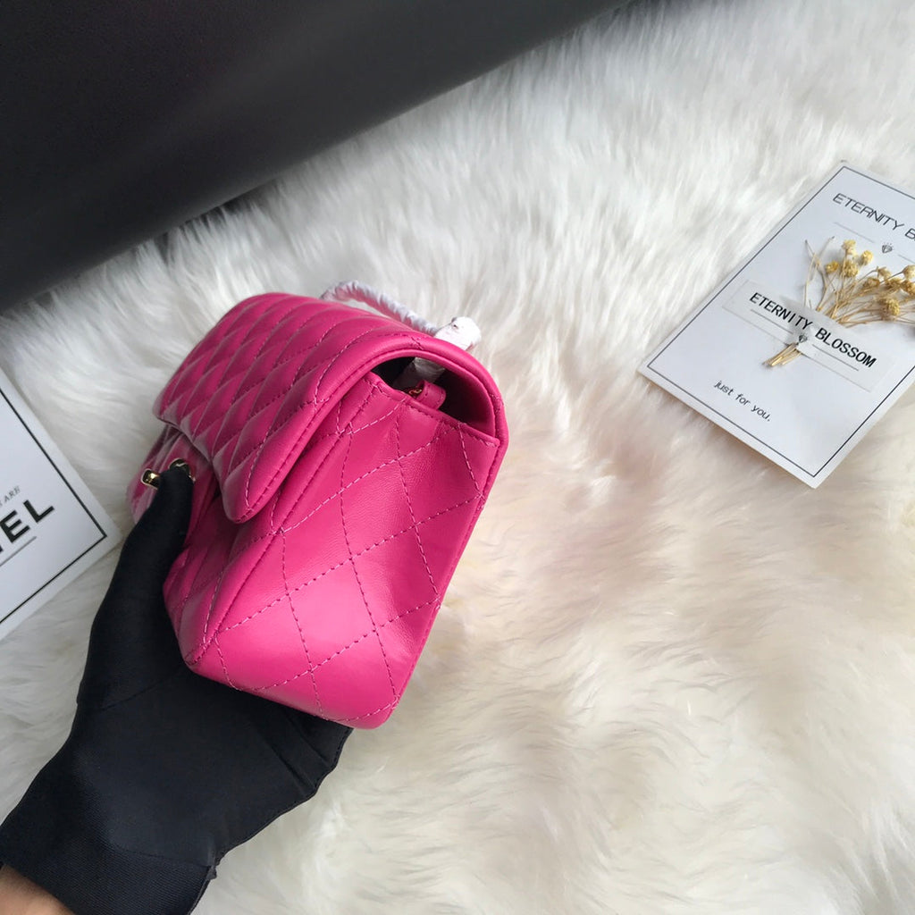 CHANEL MINI 20 BAG IN BRIGHT PINK CALFSKIN WITH STRAP