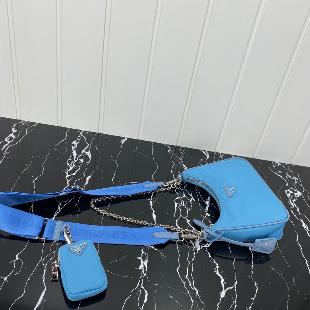 PRADA HOBO 22 BAG IN SAPPHIRE BLUE RE-NYLON