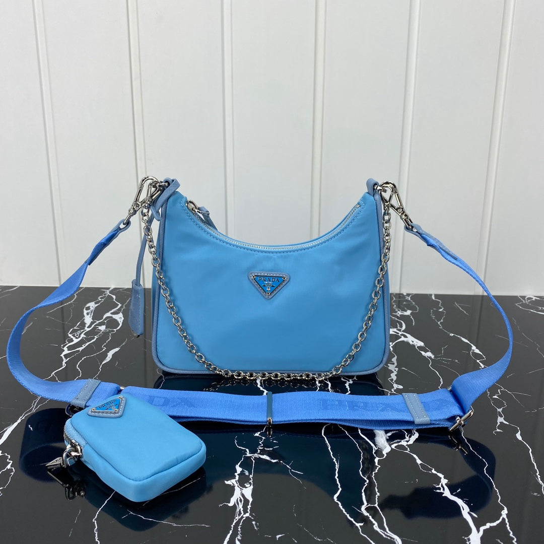 PRADA HOBO 22 BAG IN SAPPHIRE BLUE RE-NYLON