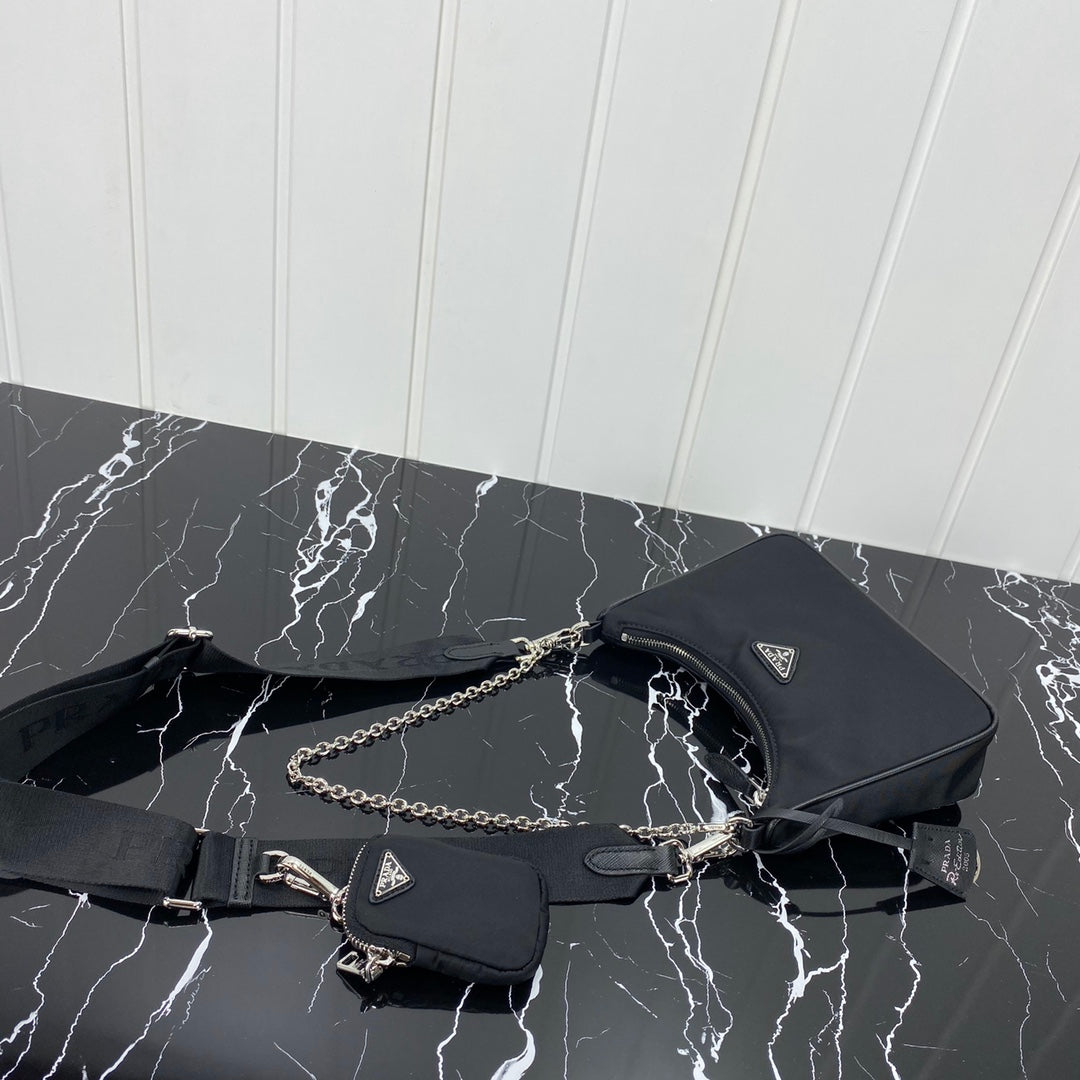PRADA HOBO 22 BAG IN BLACK RE-NYLON
