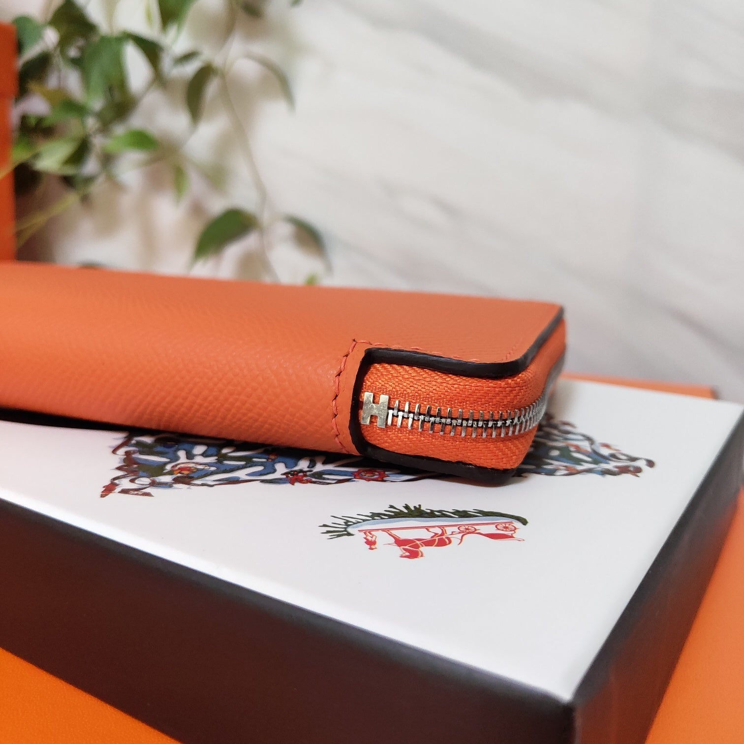 HERMES Zipper Wallet 20 Orange Epsom