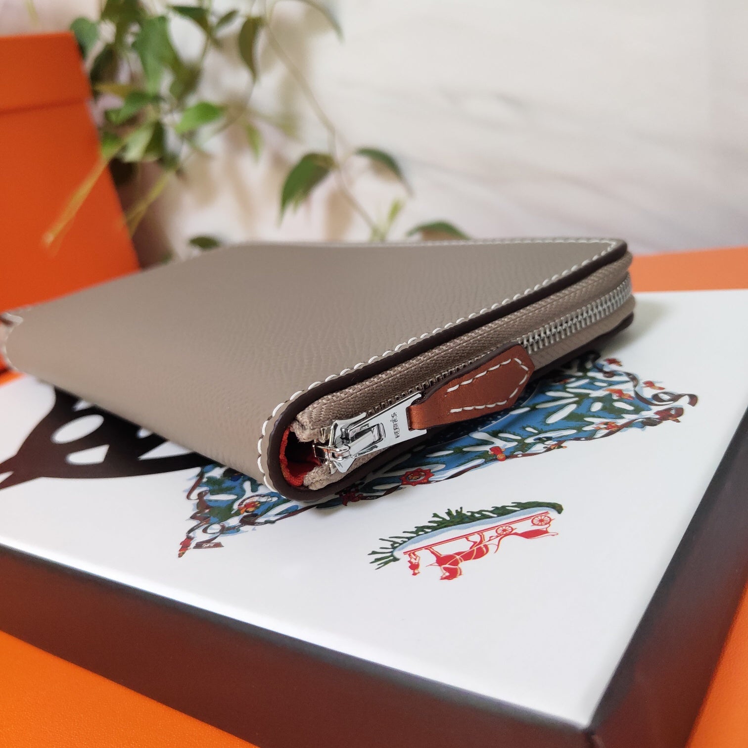 HERMES Zipper Wallet 20 Light Brown Epsom