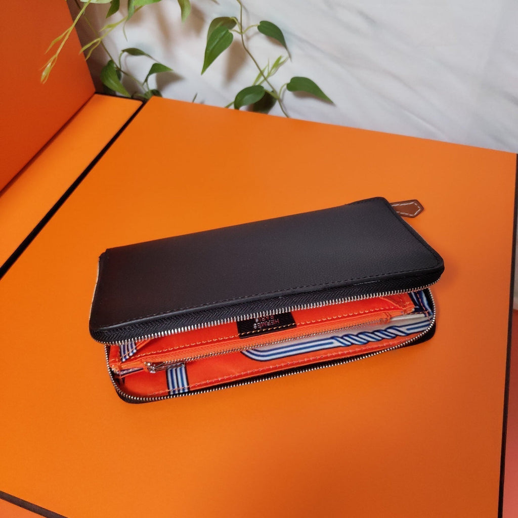 HERMES Zipper Wallet 20 Black Epsom