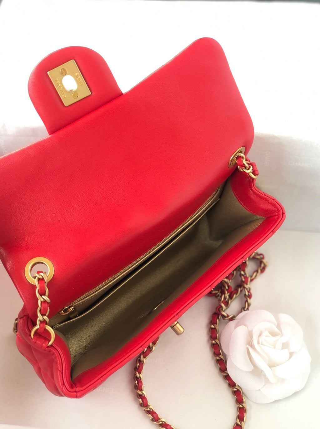 CHANEL MINI RECTANGLE CLASSIC FLAP BAG 20CM RED LAMBSKIN GOLD HARDWARE