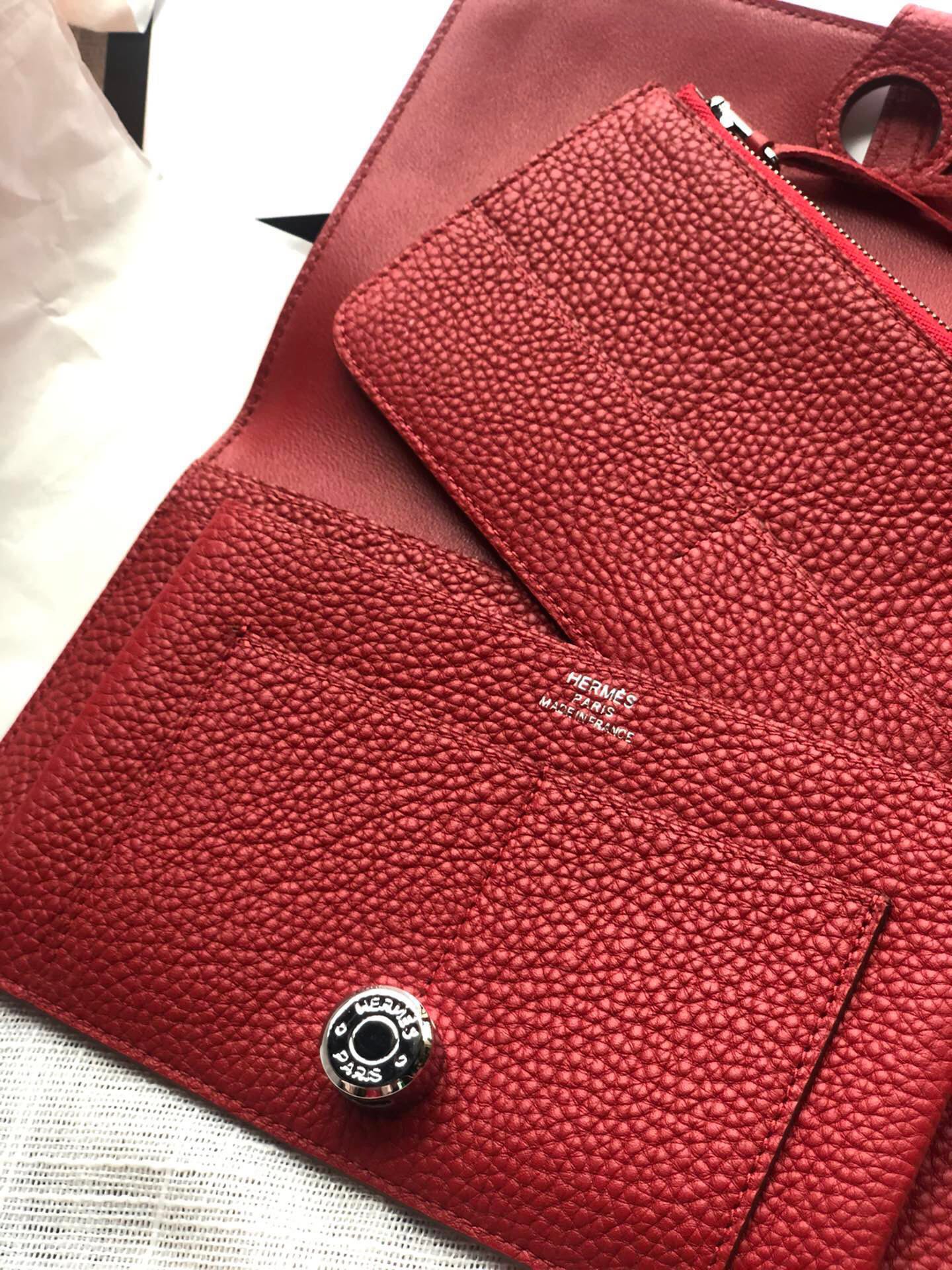 HERMES Dogon Wallet 20 Red Togo Shw