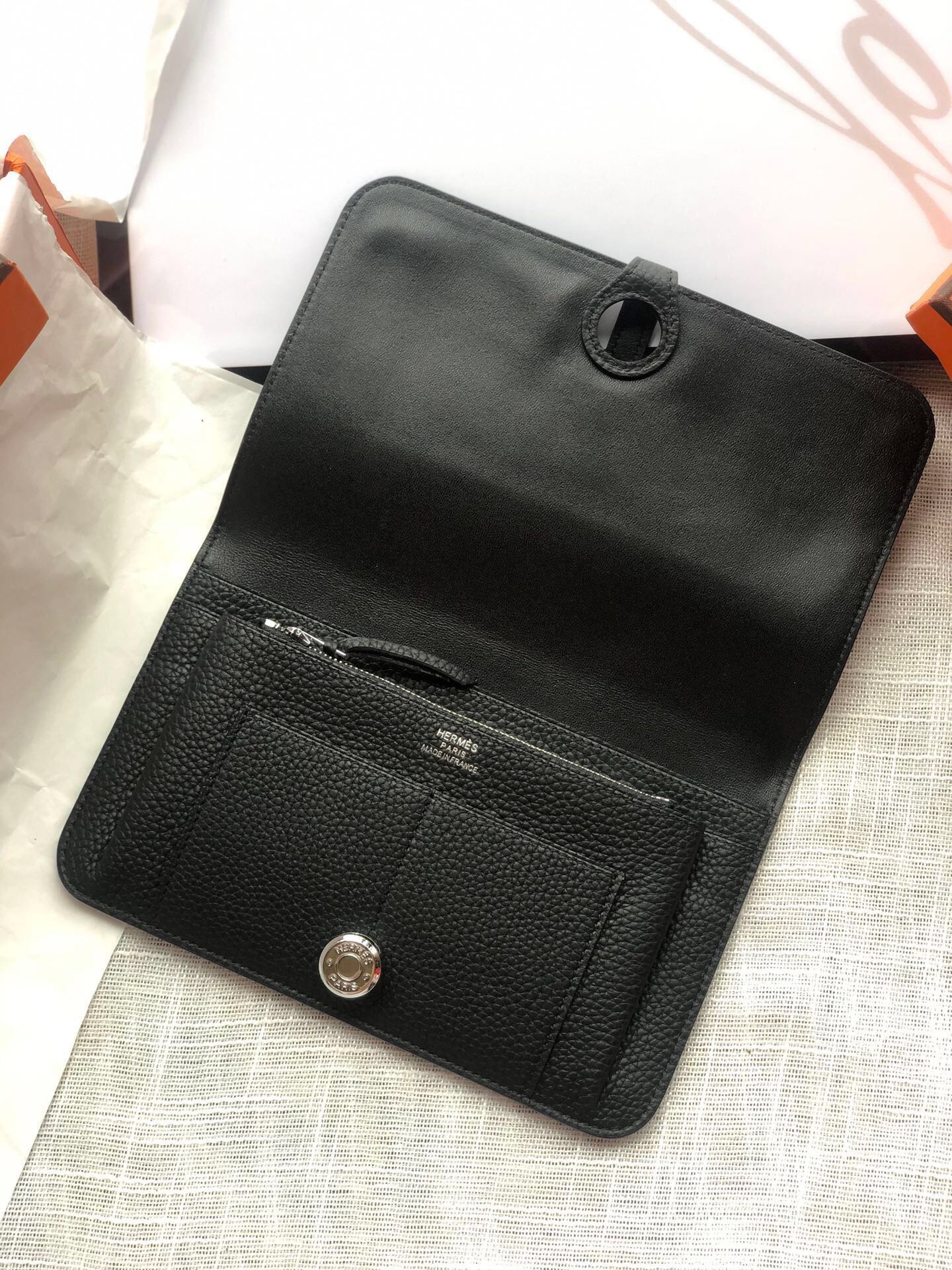 HERMES Dogon Wallet 20 Black Togo Shw