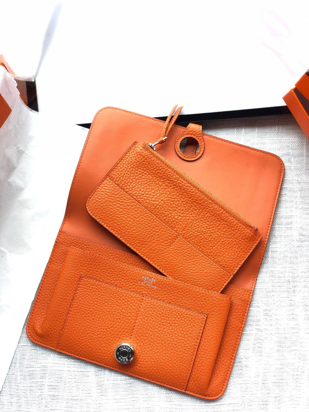 HERMES Dogon Wallet 20 Orange Togo Shw