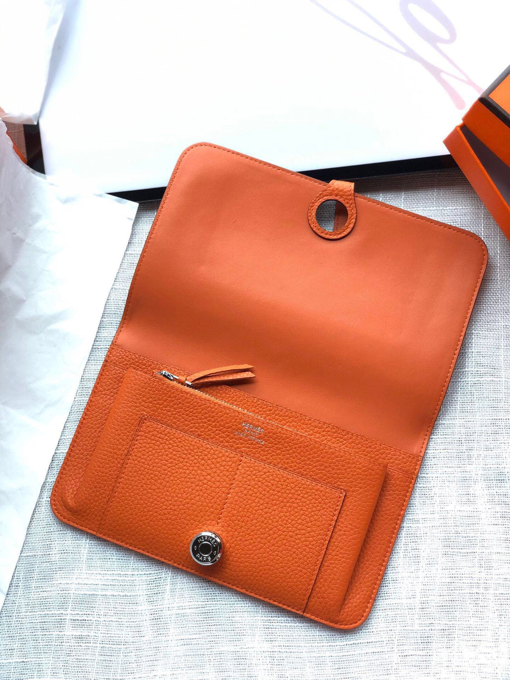 HERMES Dogon Wallet 20 Orange Togo Shw