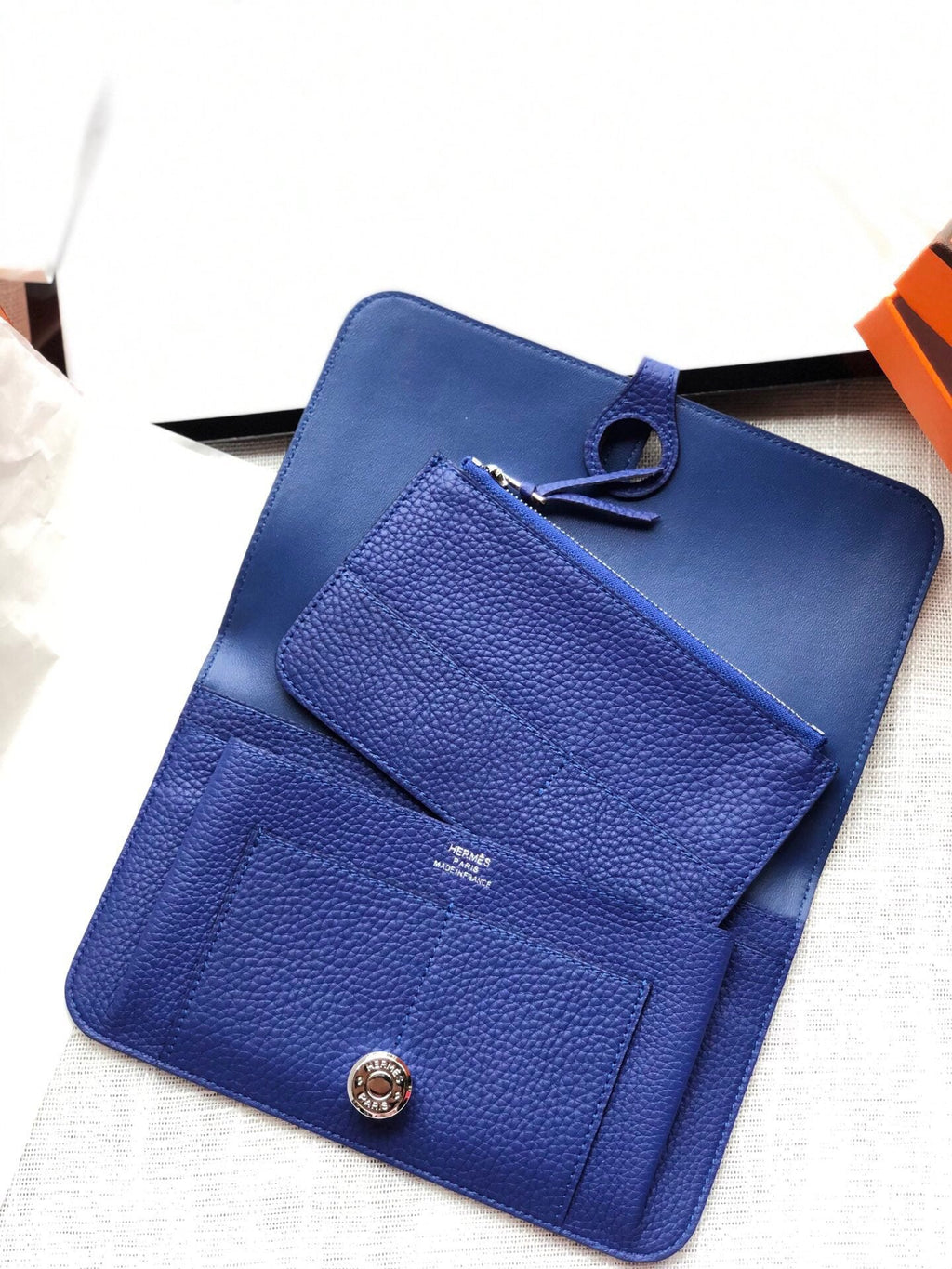 HERMES Dogon Wallet 20 Blue Togo Shw
