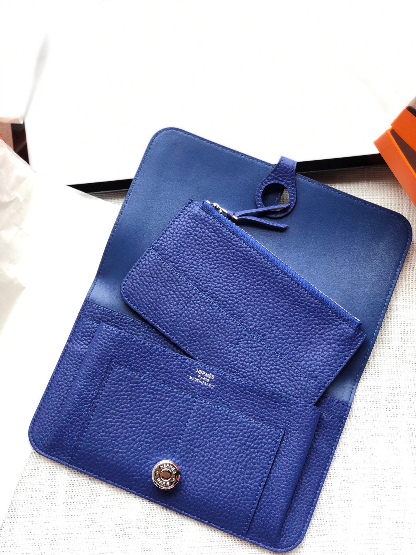 HERMES DOGON WALLET 20 AZURE CALFSKIN