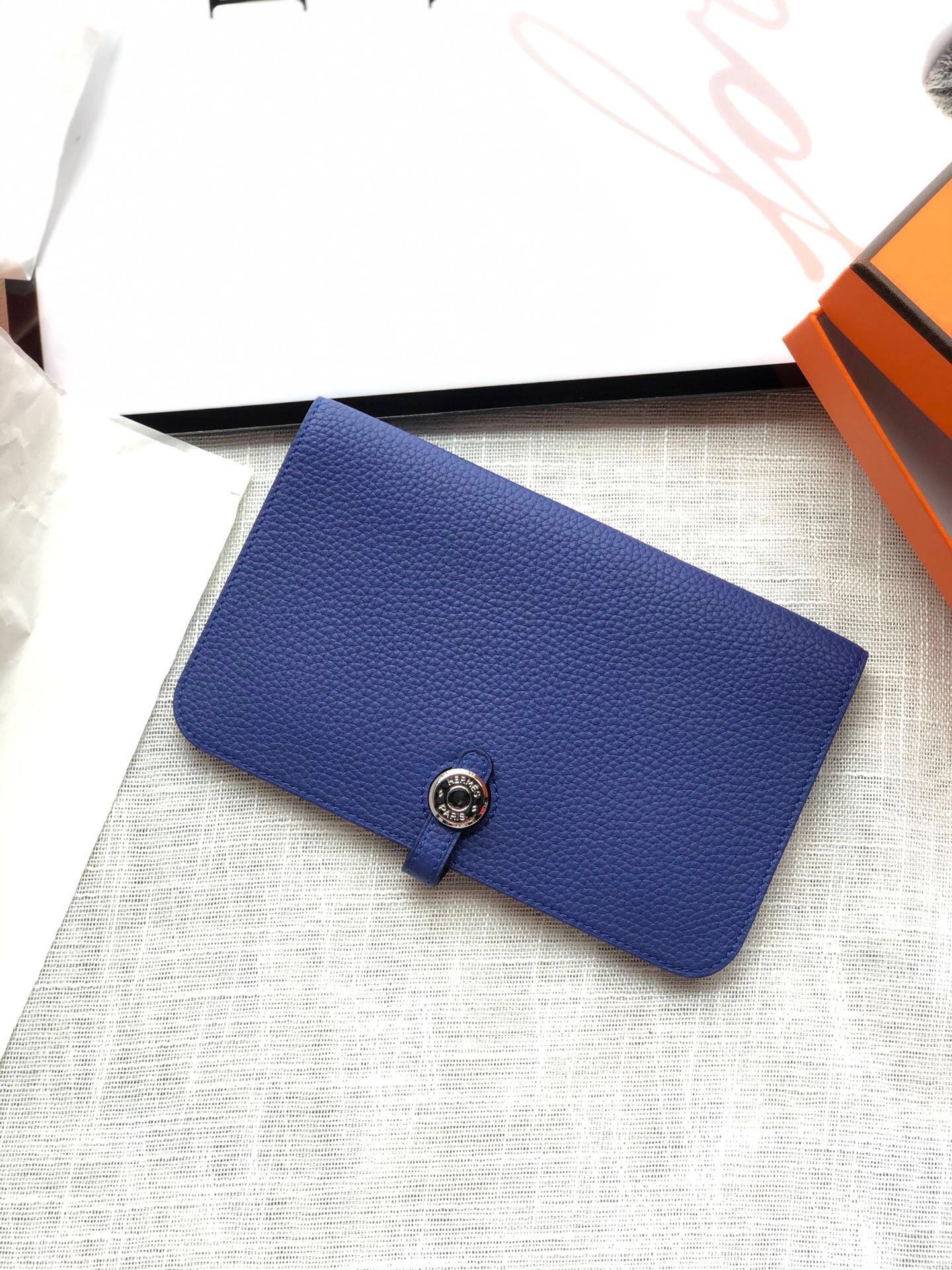 HERMES DOGON WALLET 20 AZURE CALFSKIN