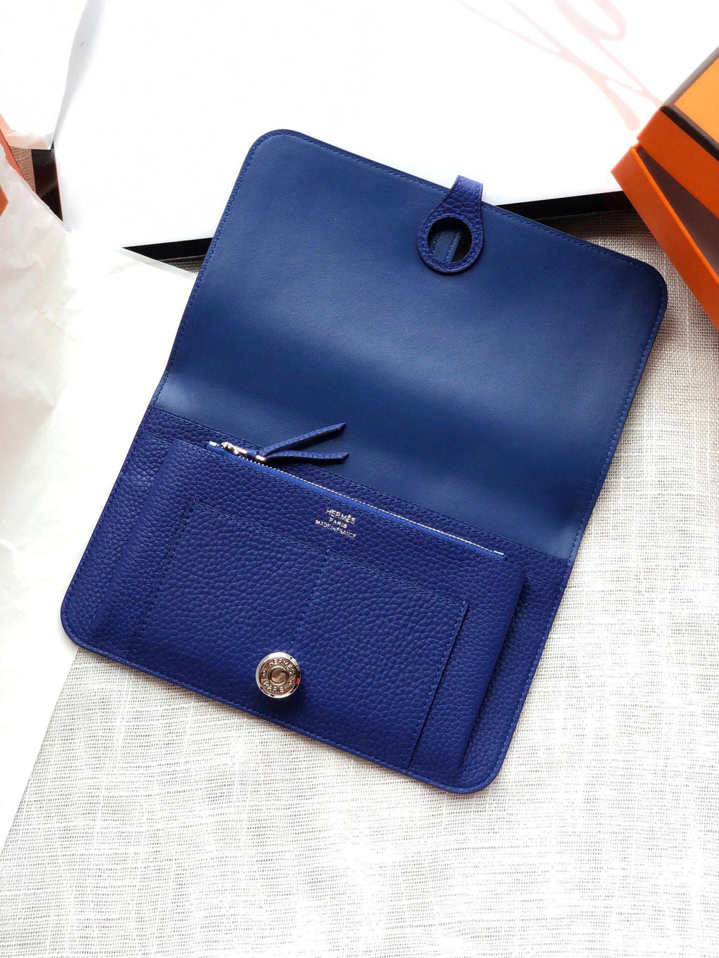 HERMES DOGON WALLET 20 AZURE CALFSKIN